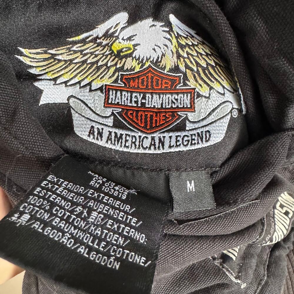 Harley Davidson Reversible Embroidered Canvas Bomber Jacket Black Size Medium - Picture 5 of 9